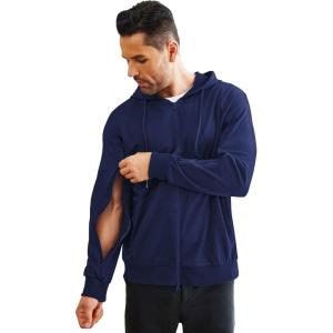 Deyeek Dialysis Sweatshirts with Arm Zipper Jacket Full-Zip Lightweight Hemodialysis Cotton Jacket with Pockets(Navy)
