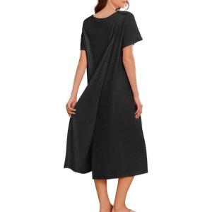 Deyeek Hospital Gowns for Women Labor Delivery Shoulder Surgery Dress Adaptive Clothing Night Robes for Elderly Plus Size(Black)