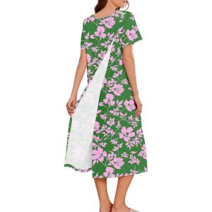 Deyeek Hospital Gowns for Women Labor Delivery Shoulder Surgery Dress Adaptive Clothing Night Robes for Elderly Plus Size(Dark Blue Flower)