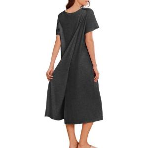 Deyeek Hospital Gowns for Women Labor Delivery Shoulder Surgery Dress Adaptive Clothing Night Robes for Elderly Plus Size(Dark Gray)