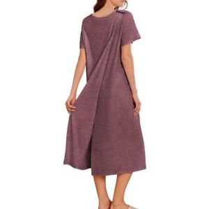 Deyeek Hospital Gowns for Women Labor Delivery Shoulder Surgery Dress Adaptive Clothing Night Robes for Elderly Plus Size(Dark Red)