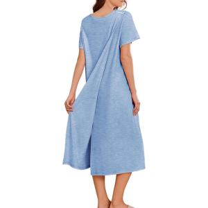 Deyeek Hospital Gowns for Women Labor Delivery Shoulder Surgery Dress Adaptive Clothing Night Robes for Elderly Plus Size(Light Blue)