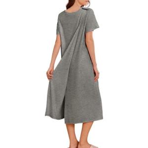 Deyeek Hospital Gowns for Women Labor Delivery Shoulder Surgery Dress Adaptive Clothing Night Robes for Elderly Plus Size(Light Gray)