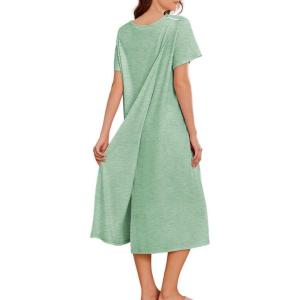 Deyeek Hospital Gowns for Women Labor Delivery Shoulder Surgery Dress Adaptive Clothing Night Robes for Elderly Plus Size(Light Green)