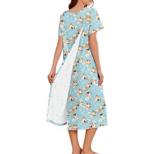 Deyeek Hospital Gowns for Women Labor Delivery Shoulder Surgery Dress Adaptive Clothing Night Robes for Elderly Plus Size(Light Green Flower)