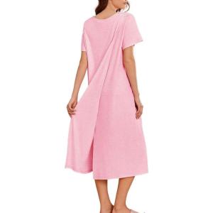 Deyeek Hospital Gowns for Women Labor Delivery Shoulder Surgery Dress Adaptive Clothing Night Robes for Elderly Plus Size(Light Pink)