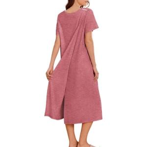 Deyeek Hospital Gowns for Women Labor Delivery Shoulder Surgery Dress Adaptive Clothing Night Robes for Elderly Plus Size(Rose Red)
