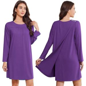Deyeek Hospital Gowns for Women Open Back Tear Away Post Surgery Dress Long Sleeve with Shoulder Snaps Adaptive Nightgowns(Dark Purple)