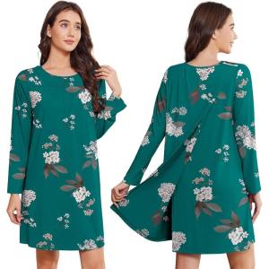Deyeek Hospital Gowns for Women Open Back Tear Away Post Surgery Dress Long Sleeve with Shoulder Snaps Adaptive Nightgowns(Green Print)