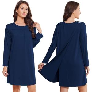 Deyeek Hospital Gowns for Women Open Back Tear Away Post Surgery Dress Long Sleeve with Shoulder Snaps Adaptive Nightgowns(Navy)