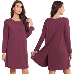 Deyeek Hospital Gowns for Women Open Back Tear Away Post Surgery Dress Long Sleeve with Shoulder Snaps Adaptive Nightgowns(Wine Red)