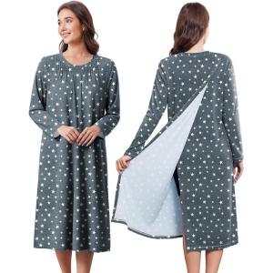 Deyeek Hospital Gowns for Women Post Shoulder Surgery Open Back Adaptive clothing lounge dress for Patients&Seniors Nightgown(Black Star Print)