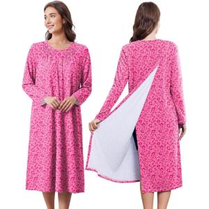 Deyeek Hospital Gowns for Women Post Shoulder Surgery Open Back Adaptive clothing lounge dress for Patients&Seniors Nightgown(Pink Print)