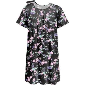 Deyeek Hospital Gowns for Women Tear Away Snap Open Back Dress Post Shoulder Surgery Dresses Soft Adaptive Clothing Nightgown(Black Print)