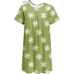 Deyeek Hospital Gowns for Women Tear Away Snap Open Back Dress Post Shoulder Surgery Dresses Soft Adaptive Clothing Nightgown(Green Print)