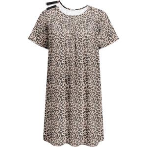 Deyeek Hospital Gowns for Women Tear Away Snap Open Back Dress Post Shoulder Surgery Dresses Soft Adaptive Clothing Nightgown(Leopard)