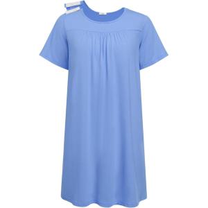 Deyeek Hospital Gowns for Women Tear Away Snap Open Back Dress Post Shoulder Surgery Dresses Soft Adaptive Clothing Nightgown(Light Blue)