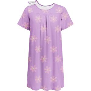 Deyeek Hospital Gowns for Women Tear Away Snap Open Back Dress Post Shoulder Surgery Dresses Soft Adaptive Clothing Nightgown(Light Purple Print)