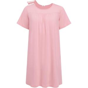 Deyeek Hospital Gowns for Women Tear Away Snap Open Back Dress Post Shoulder Surgery Dresses Soft Adaptive Clothing Nightgown(Pink)