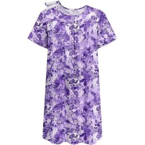 Deyeek Hospital Gowns for Women Tear Away Snap Open Back Dress Post Shoulder Surgery Dresses Soft Adaptive Clothing Nightgown(Purple Print)