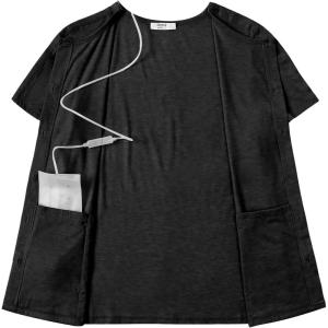 Deyeek Mastectomy Shirts with Drain Pockets Tear Away Side Shoulder Surgery Tops for Women Chemo Shirts for Port Access(Black)