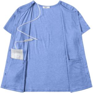 Deyeek Mastectomy Shirts with Drain Pockets Tear Away Side Shoulder Surgery Tops for Women Chemo Shirts for Port Access(Blue)