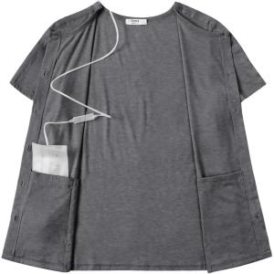 Deyeek Mastectomy Shirts with Drain Pockets Tear Away Side Shoulder Surgery Tops for Women Chemo Shirts for Port Access(Dark Grey)