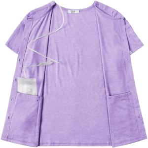 Deyeek Mastectomy Shirts with Drain Pockets Tear Away Side Shoulder Surgery Tops for Women Chemo Shirts for Port Access(Lilac)