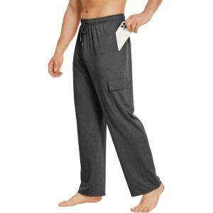 Deyeek Men’s Cargo Sweatpants Open Bottom Baggy Sweat Pants for Mens Straight Leg Gym Cargo Sweats Lounge Pants with Pockets(Charcoal)