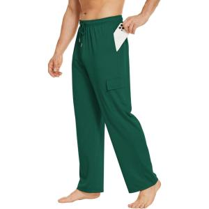 Deyeek Men’s Cargo Sweatpants Open Bottom Baggy Sweat Pants for Mens Straight Leg Gym Cargo Sweats Lounge Pants with Pockets(Dark Green)