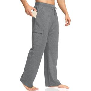Deyeek Men’s Cargo Sweatpants Open Bottom Baggy Sweat Pants for Mens Straight Leg Gym Cargo Sweats Lounge Pants with Pockets(Dark Grey)