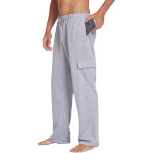 Deyeek Men’s Cargo Sweatpants Open Bottom Baggy Sweat Pants for Mens Straight Leg Gym Cargo Sweats Lounge Pants with Pockets(Grey)