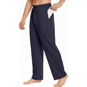 Deyeek Men’s Cargo Sweatpants Open Bottom Baggy Sweat Pants for Mens Straight Leg Gym Cargo Sweats Lounge Pants with Pockets(Navy Blue)