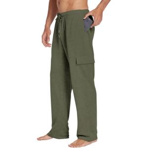 Deyeek Men’s Cargo Sweatpants Open Bottom Baggy Sweat Pants for Mens Straight Leg Gym Cargo Sweats Lounge Pants with Pockets(Olive Green)