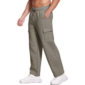 Deyeek Mens Fleece Cargo Sweatpants Open Bottom Sweat Pants for Men Loose Fit Joggers Sweatpants Lounge Pants with Pockets(Dark Grey)
