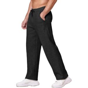 Deyeek Men’s Fleece Lined Sweatpants Open Bottom Straight Leg Sweat Pants for Mens Loose Fit Joggers Sweatpants with Pockets(Black)