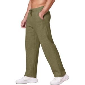 Deyeek Men’s Fleece Lined Sweatpants Open Bottom Straight Leg Sweat Pants for Mens Loose Fit Joggers Sweatpants with Pockets(Green)