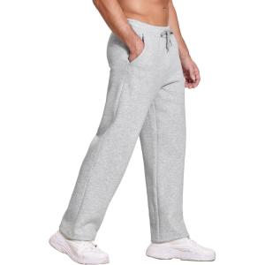 Deyeek Men’s Fleece Lined Sweatpants Open Bottom Straight Leg Sweat Pants for Mens Loose Fit Joggers Sweatpants with Pockets(Grey)