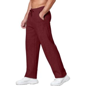 Deyeek Men’s Fleece Lined Sweatpants Open Bottom Straight Leg Sweat Pants for Mens Loose Fit Joggers Sweatpants with Pockets(Maroon)