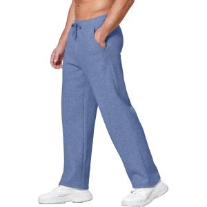 Deyeek Men’s Fleece Lined Sweatpants Open Bottom Straight Leg Sweat Pants for Mens Loose Fit Joggers Sweatpants with Pockets(Pale Blue)