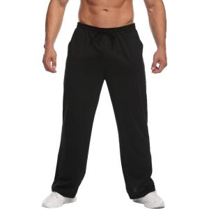 Deyeek Men’s Lightweight Sweatpants Open Bottom Sweat Pants for Men Straight Leg Gym Sweatpants Lounge Pants with Pockets(Black)