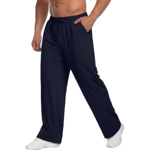 Deyeek Men’s Lightweight Sweatpants Open Bottom Sweat Pants for Men Straight Leg Gym Sweatpants Lounge Pants with Pockets(Navy Blue)