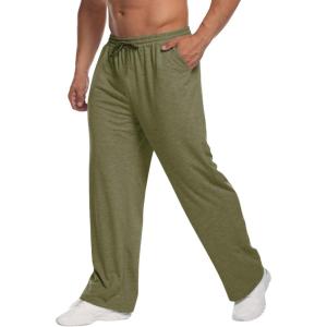 Deyeek Men’s Lightweight Sweatpants Open Bottom Sweat Pants for Men Straight Leg Gym Sweatpants Lounge Pants with Pockets(Olive)