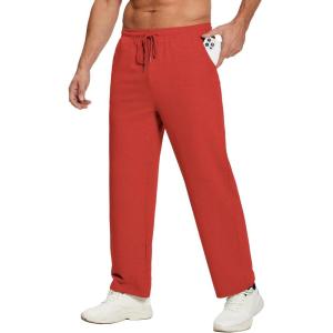 Deyeek Men’s Lightweight Sweatpants Open Bottom Sweat Pants for Men Straight Leg Gym Sweatpants Lounge Pants with Pockets(Red)