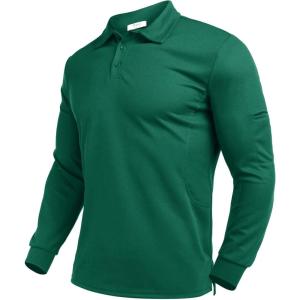 Deyeek Men’s Polo Shirts Long Sleeve Golf Polo Shirts for Men Quick Dry UPF 50+ Sun Protection Polos Casual Collared Shirts(Dark Green)