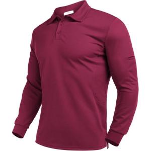 Deyeek Men’s Polo Shirts Long Sleeve Golf Polo Shirts for Men Quick Dry UPF 50+ Sun Protection Polos Casual Collared Shirts(Drak Red)