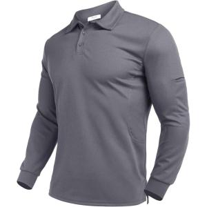 Deyeek Men’s Polo Shirts Long Sleeve Golf Polo Shirts for Men Quick Dry UPF 50+ Sun Protection Polos Casual Collared Shirts(Grey)