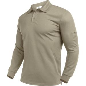 Deyeek Men’s Polo Shirts Long Sleeve Golf Polo Shirts for Men Quick Dry UPF 50+ Sun Protection Polos Casual Collared Shirts(Khaki)