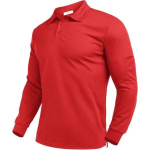 Deyeek Men’s Polo Shirts Long Sleeve Golf Polo Shirts for Men Quick Dry UPF 50+ Sun Protection Polos Casual Collared Shirts(Red)