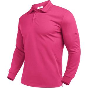 Deyeek Men’s Polo Shirts Long Sleeve Golf Polo Shirts for Men Quick Dry UPF 50+ Sun Protection Polos Casual Collared Shirts(Rose Red)